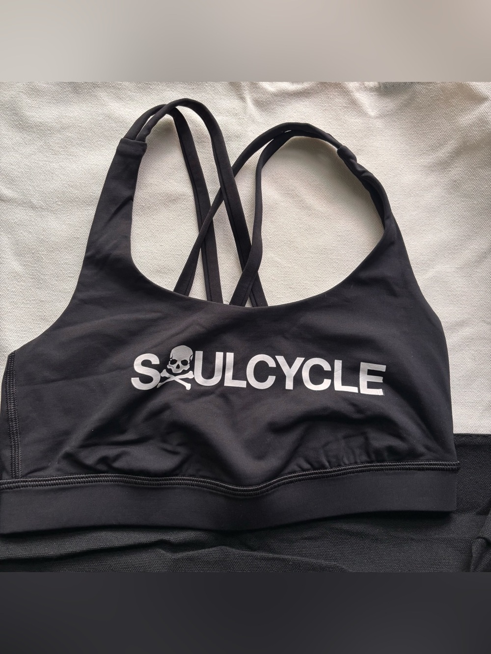 lululemon athletica Black Strappy Sports Bra with White Logo